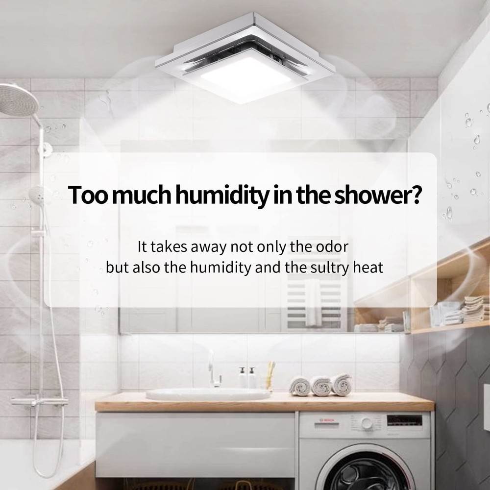 Bathroom Exhaust Fan with LED Light Square Quiet Modern Ceiling Mount Ventila...