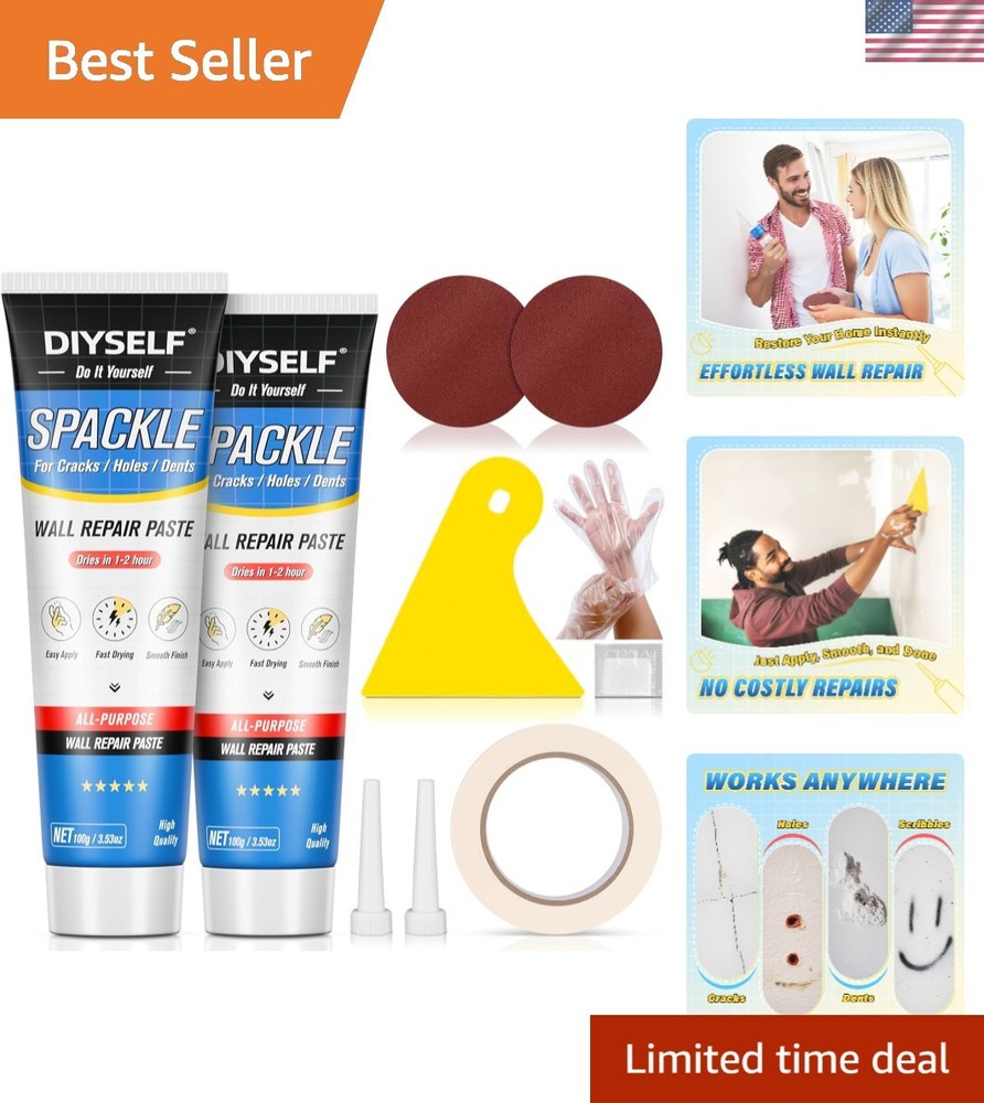 Complete 9 Pack Wall Repair Kit: Fast-Drying Spackling Paste & Application Tools