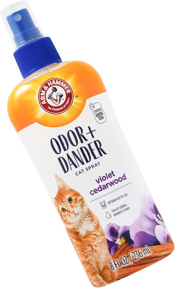 Cat Odor Control & Dander Reducing Spray with Deodorizing Baking Soda, Violet Ce