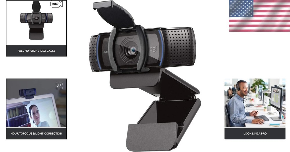 Logitech C920S Full HD Webcam - 1080p, Light Correction, Privacy Features