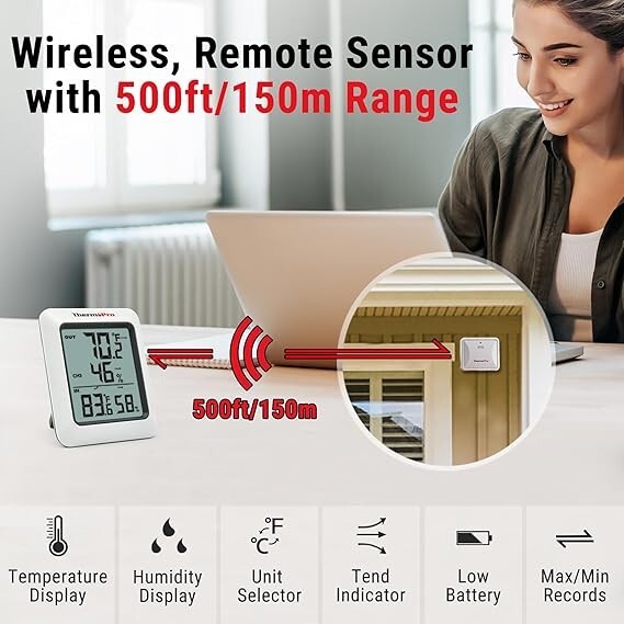 Thermopro TP60 Digital Hygrometer Indoor Outdoor Thermometer Wireless 500F Range