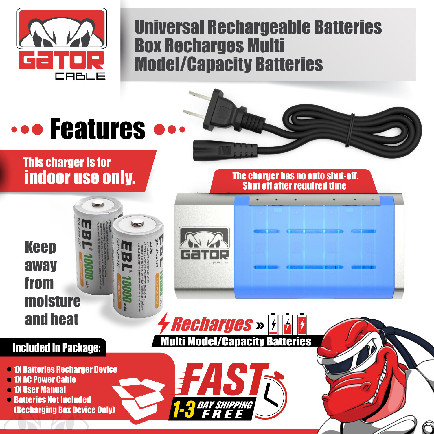 Rechargeable Batteries Charger Universal For AA AAA C D 9V Ni-MH Ni-CD Battery