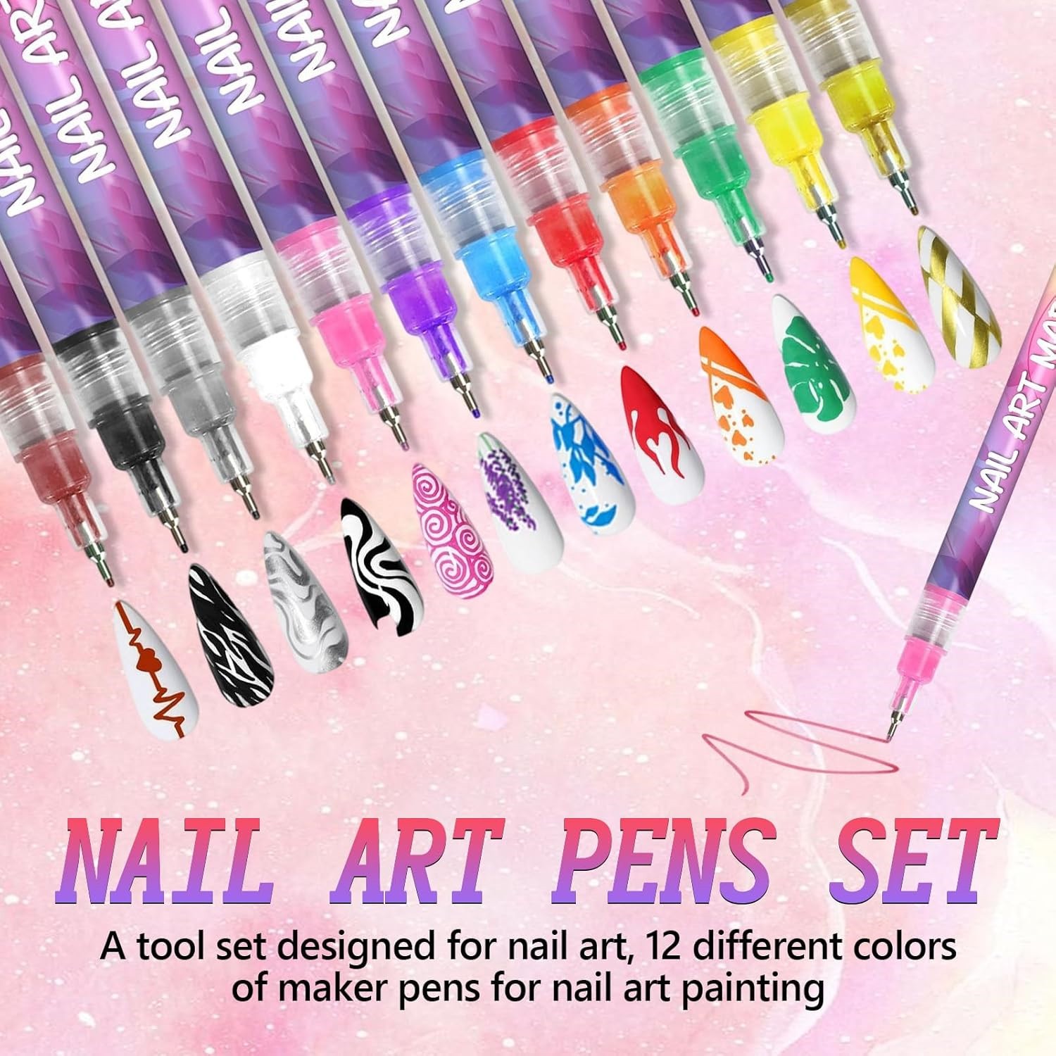 12 Colors Nail Art Pens Set Waterproof 0.5MM Nail Polish Pens Quick-Drying Nail