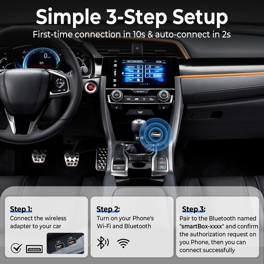 USB Wireless CarPlay Adapter Android Auto Wireless Adapter for iPhone Android