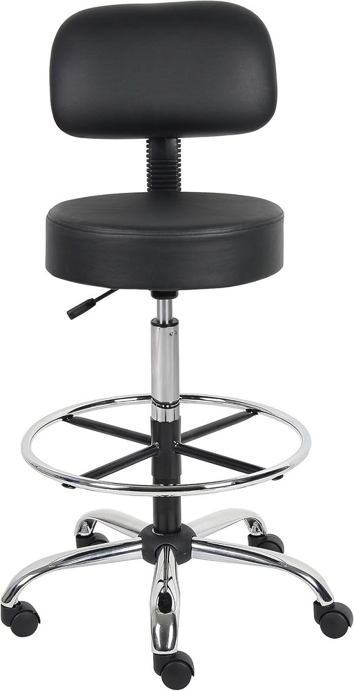 Durable Antimicrobial Vinyl Drafting Stool with Chrome Base - Black Elegance