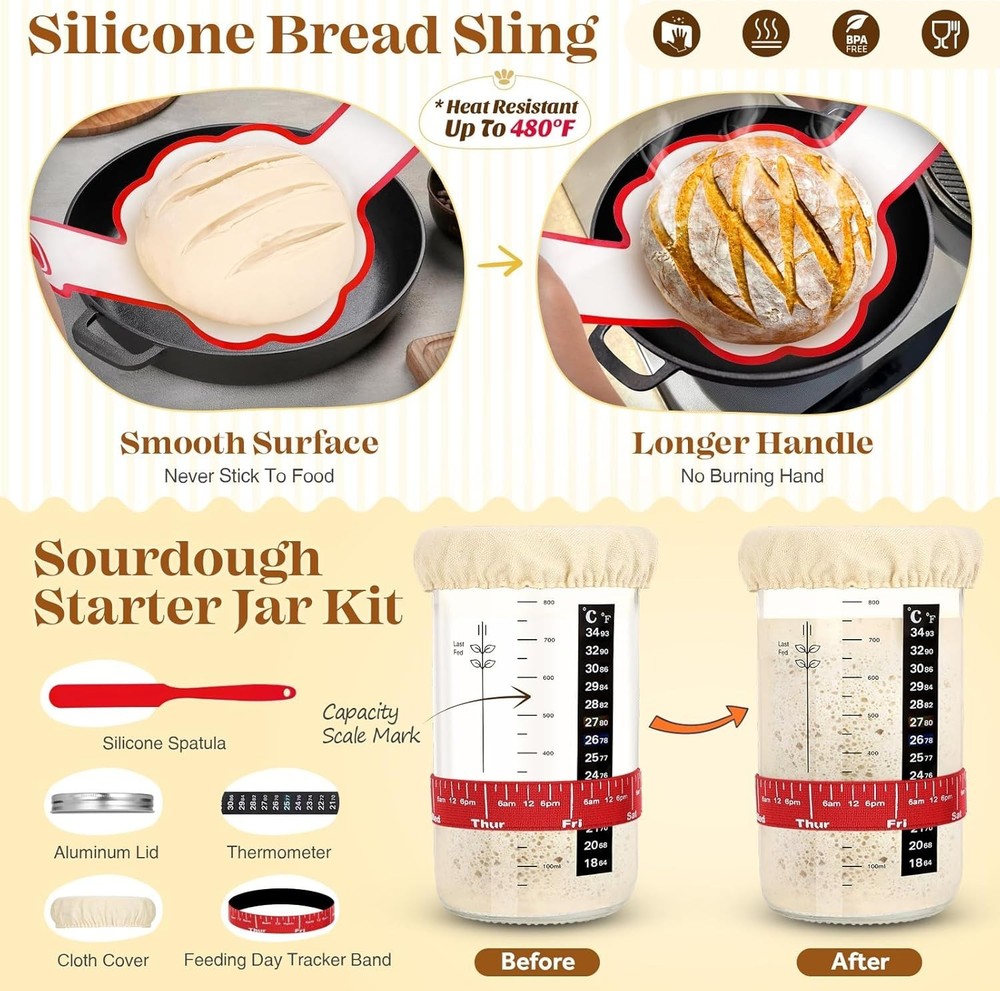 Sourdough Starter Kit with Rattan Proofing Baskets & Professional Tools Set