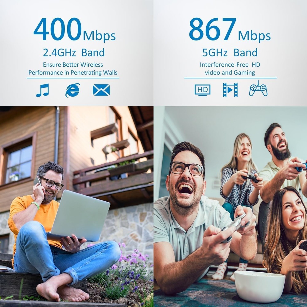 Windows11/10/7 Compatible WiFi Adapter - 1300Mbps