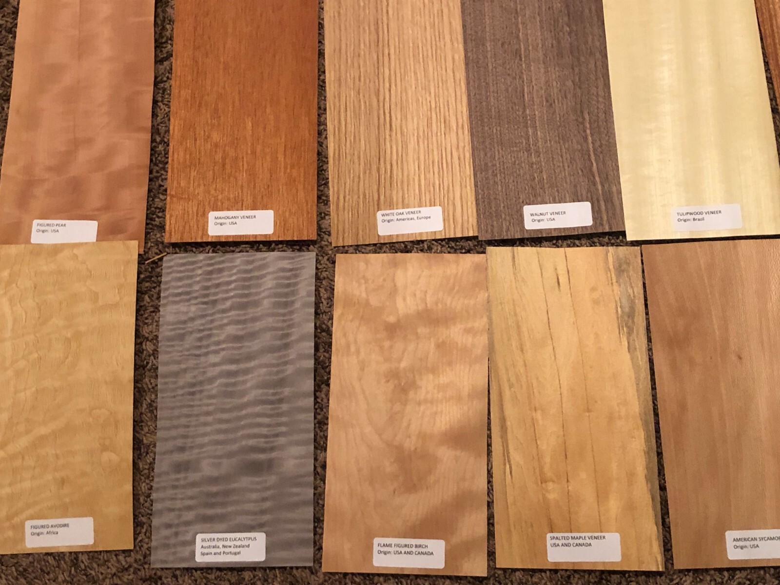 40- 6" x 12" Labeled Wood Veneer Pieces 20 Square Feet Exotic Domestic Marquetry