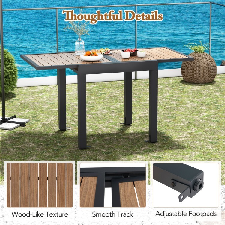 31.5-63" Patio Outdoor Dining Table Rectangular Extendable Table for 4-6 People