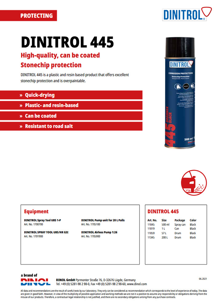DINITROL 447 Protect Super Quick Drying Rubber Based Body Protection 500ml Spray