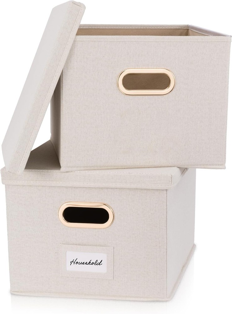 Decorative Document Storage Box Set (2-Piece) — Easy-Slide Lidded Storage Boxes