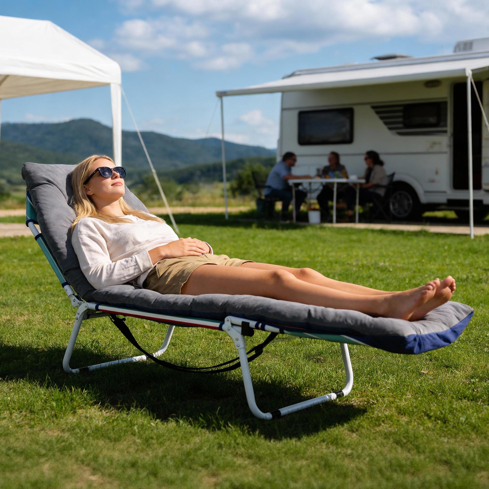 NAIZEA 2-in-1 Tanning Chair with Face Hole Lounge Chair Caming Bed with Mattress