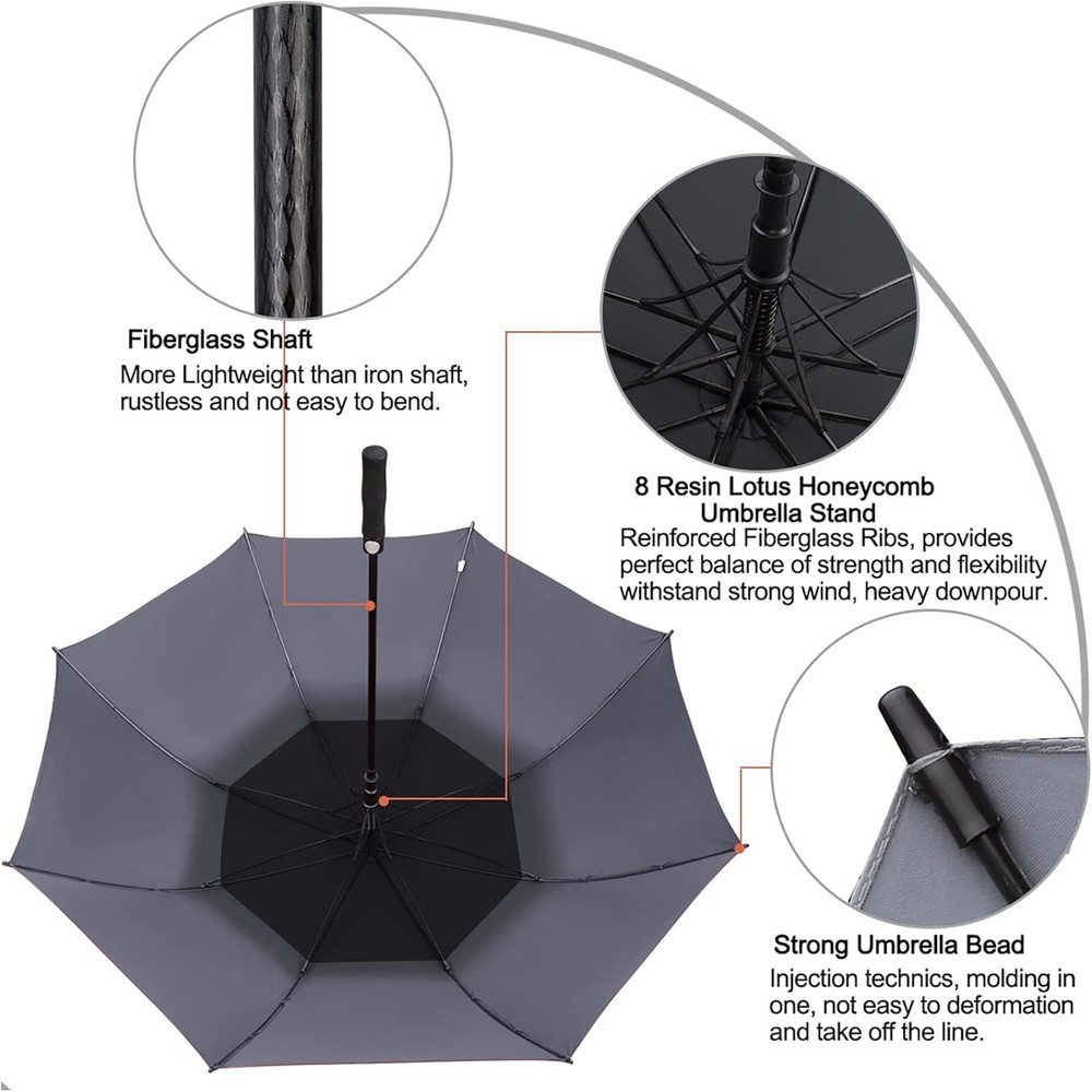 Professional 68 Inch Golf Umbrella - Windproof, Automatic Open Canopy Protection