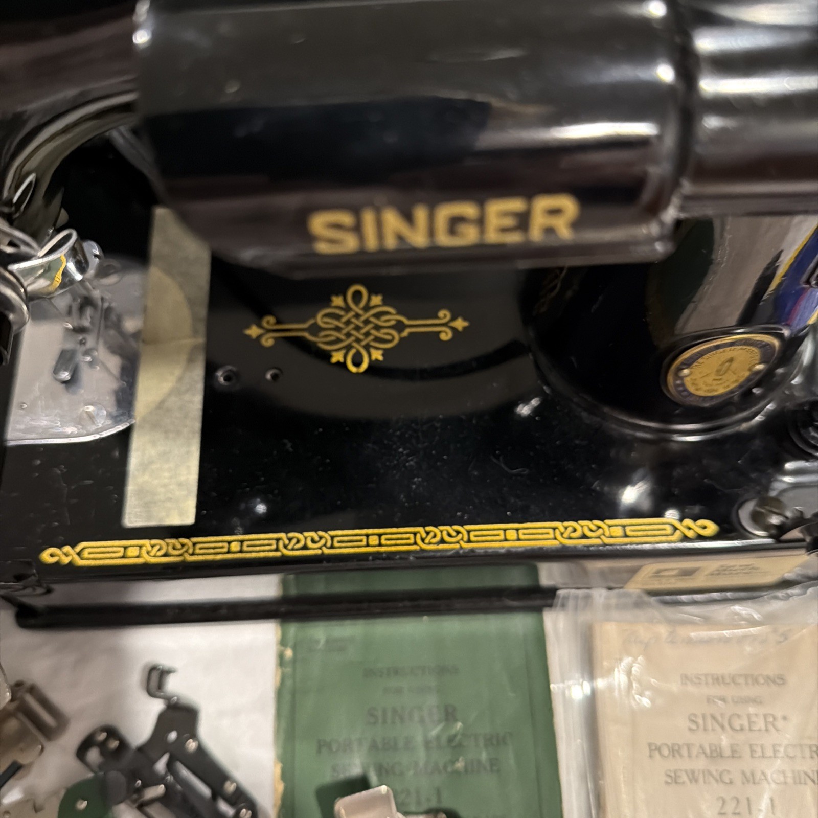 Vintage Singer Featherweight 221-1 Sewing Machine w/ Case, Pedal & Accessories