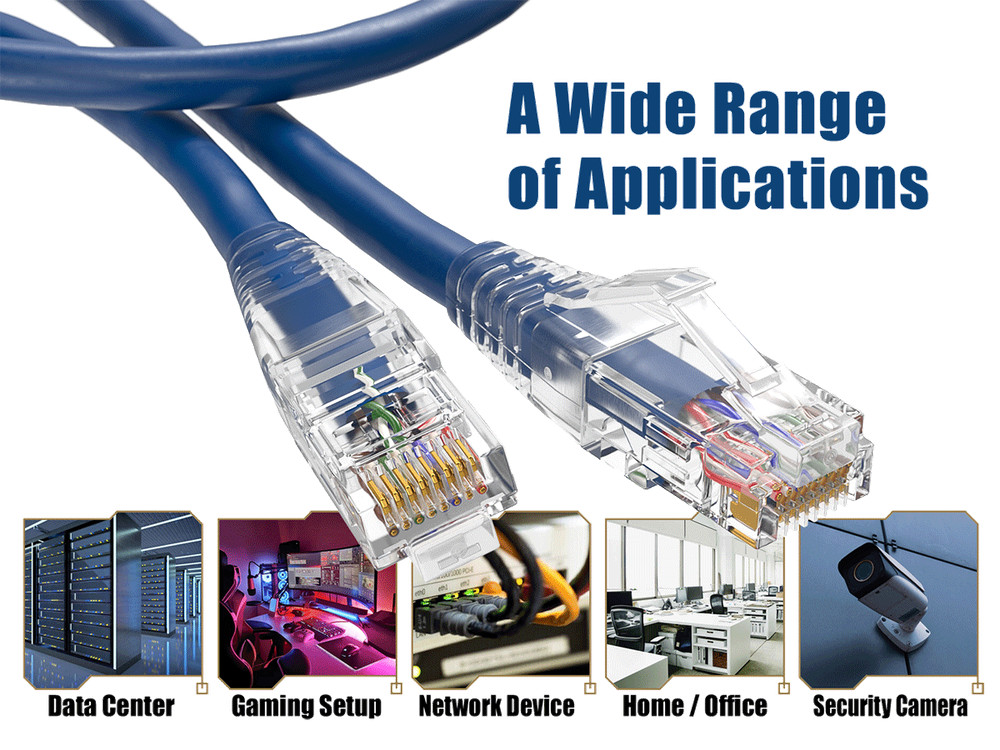 10ft Cat6 Ethernet Patch Cable with Clear Boot, UTP, Pure Bare Copper, Blue