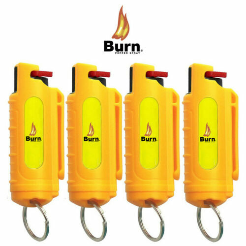 4 PACK BURN Pepper Spray 0.5oz Self Defense Keychain Yellow Security Case
