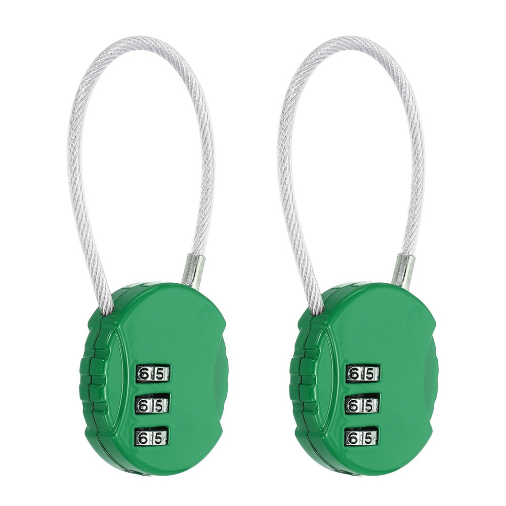 2-Pack Combination Padlock, 3 Digit Round Shaped Cable Luggage Lock [Dark Green]