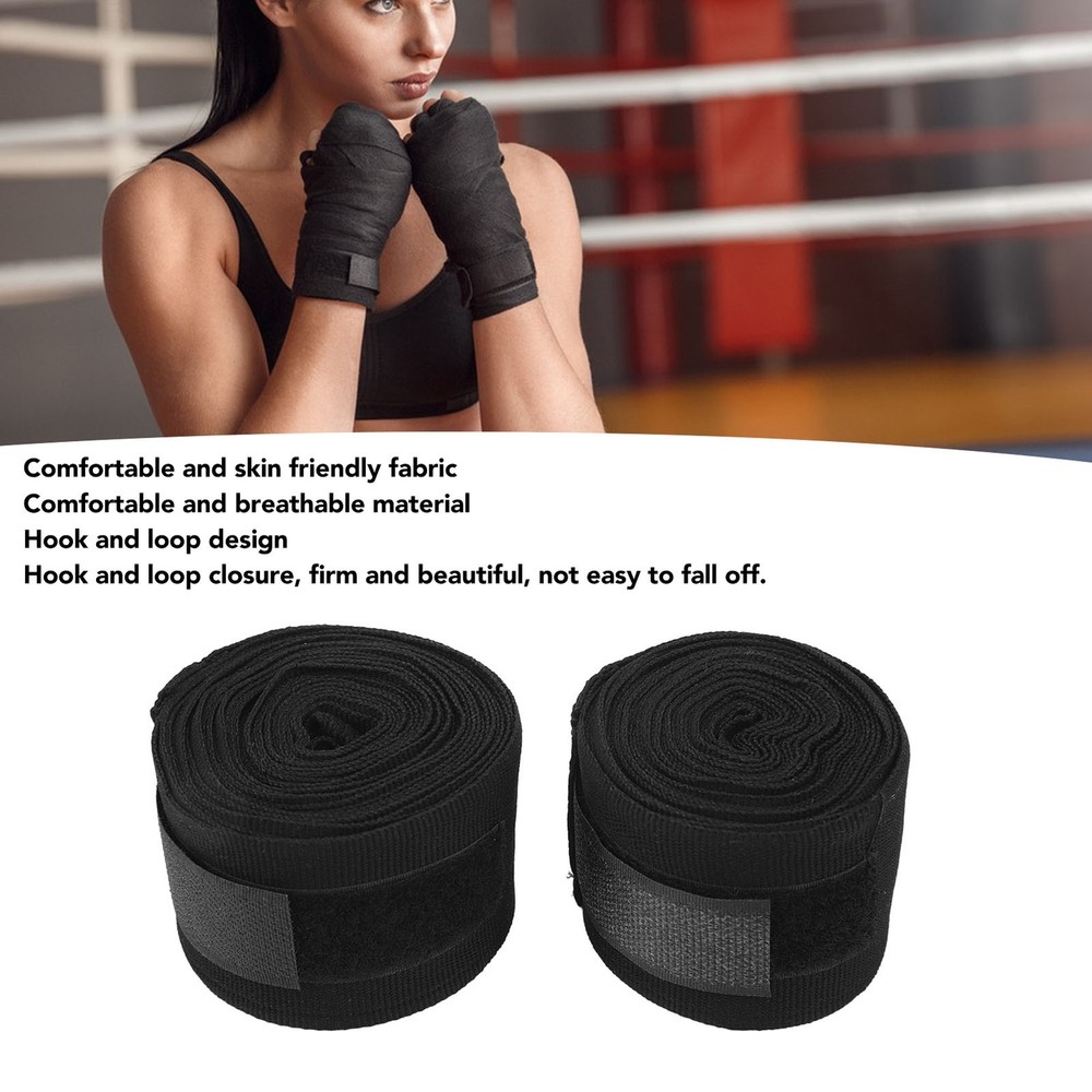 2pcs Boxing Handwraps 5m Quick Drying Hook Loop Black