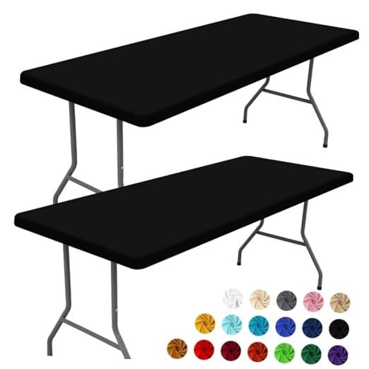 Spandex 6 Foot Rectangle Table Cloth 2 Pack, 72" x 30" (Rectangular) Black