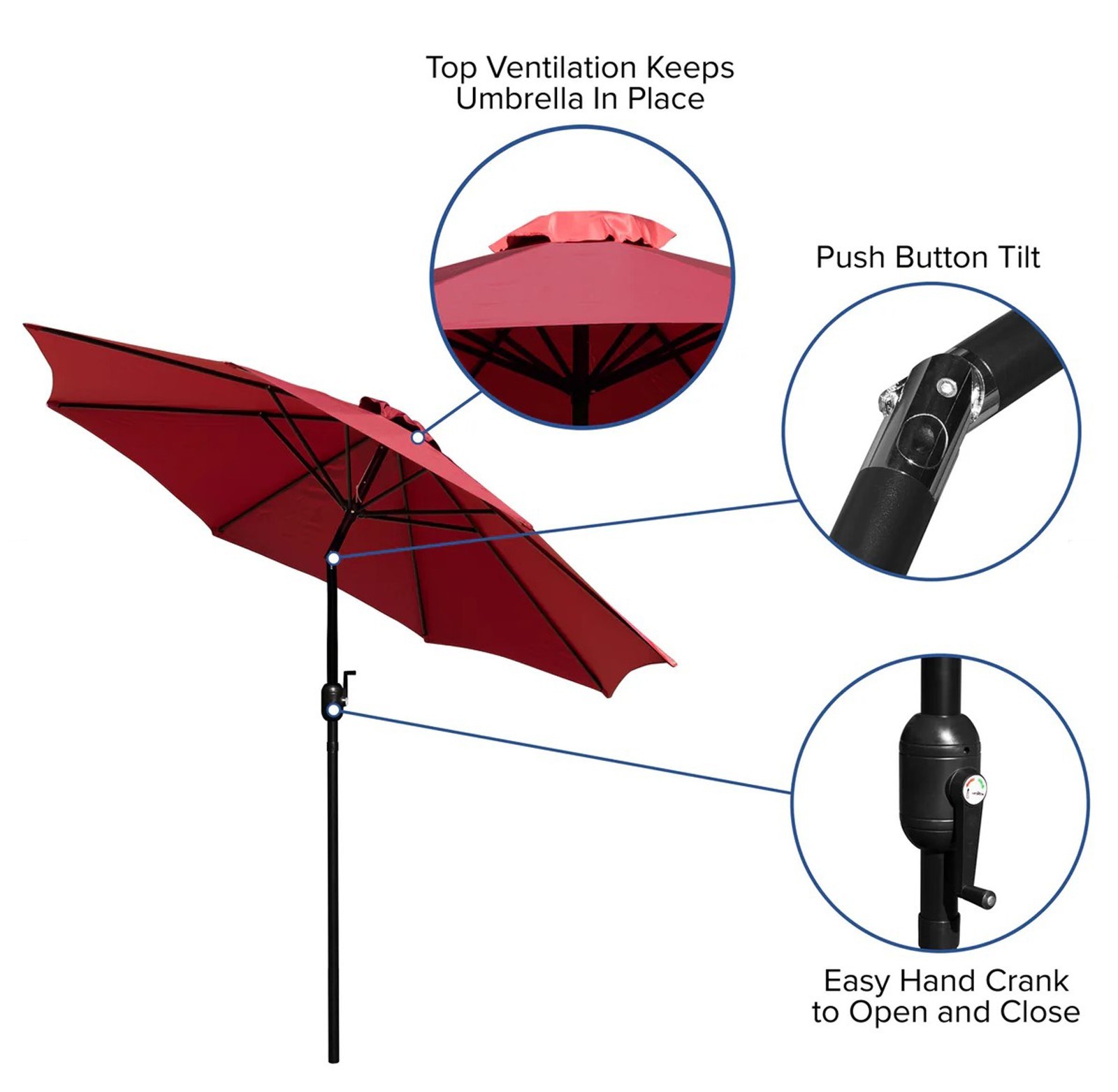 9 FT Outdoor Patio Round Umbrella Aluminum Pole Crank and Tilt Function RED