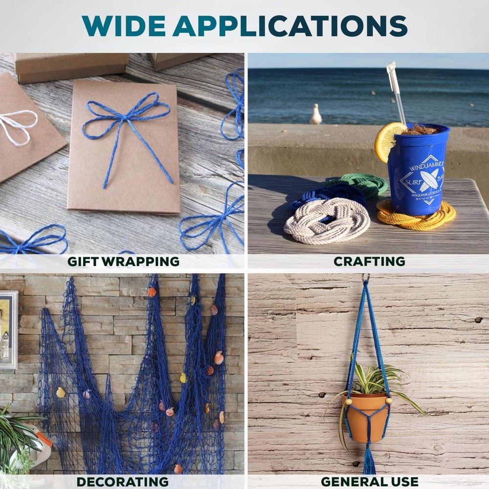 Mason Line String 1.3mm Thick Twisted Polypropylene – Durable 393 Ft, White