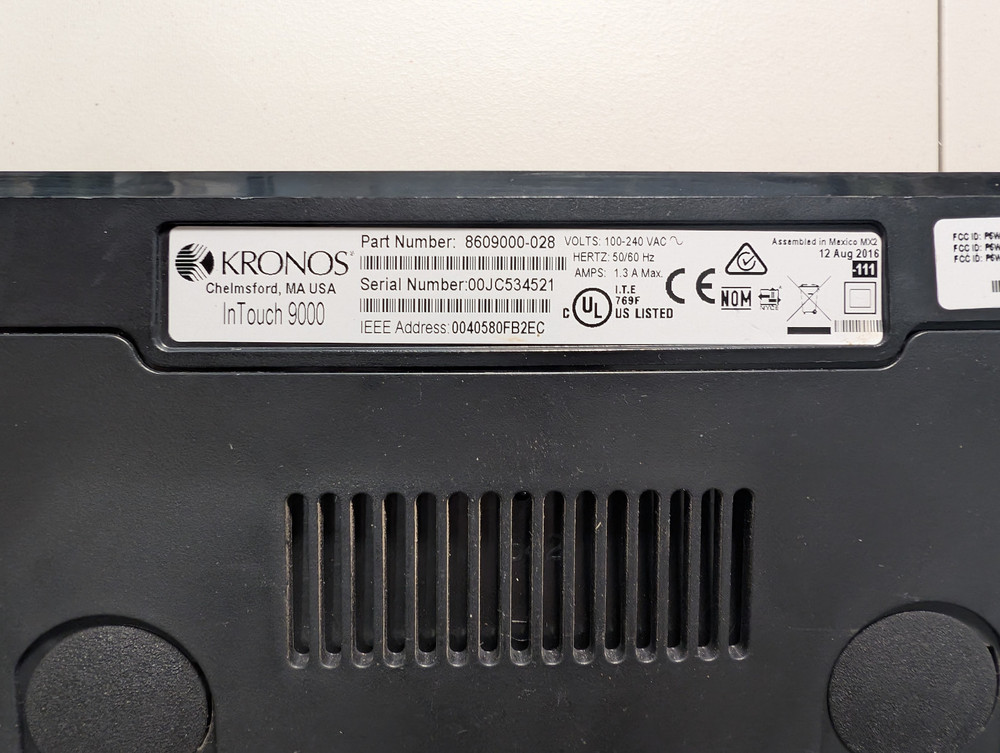 Kronos InTouch 9000 8609000-028 Bar Code Badge Reader Biometric Time Clock
