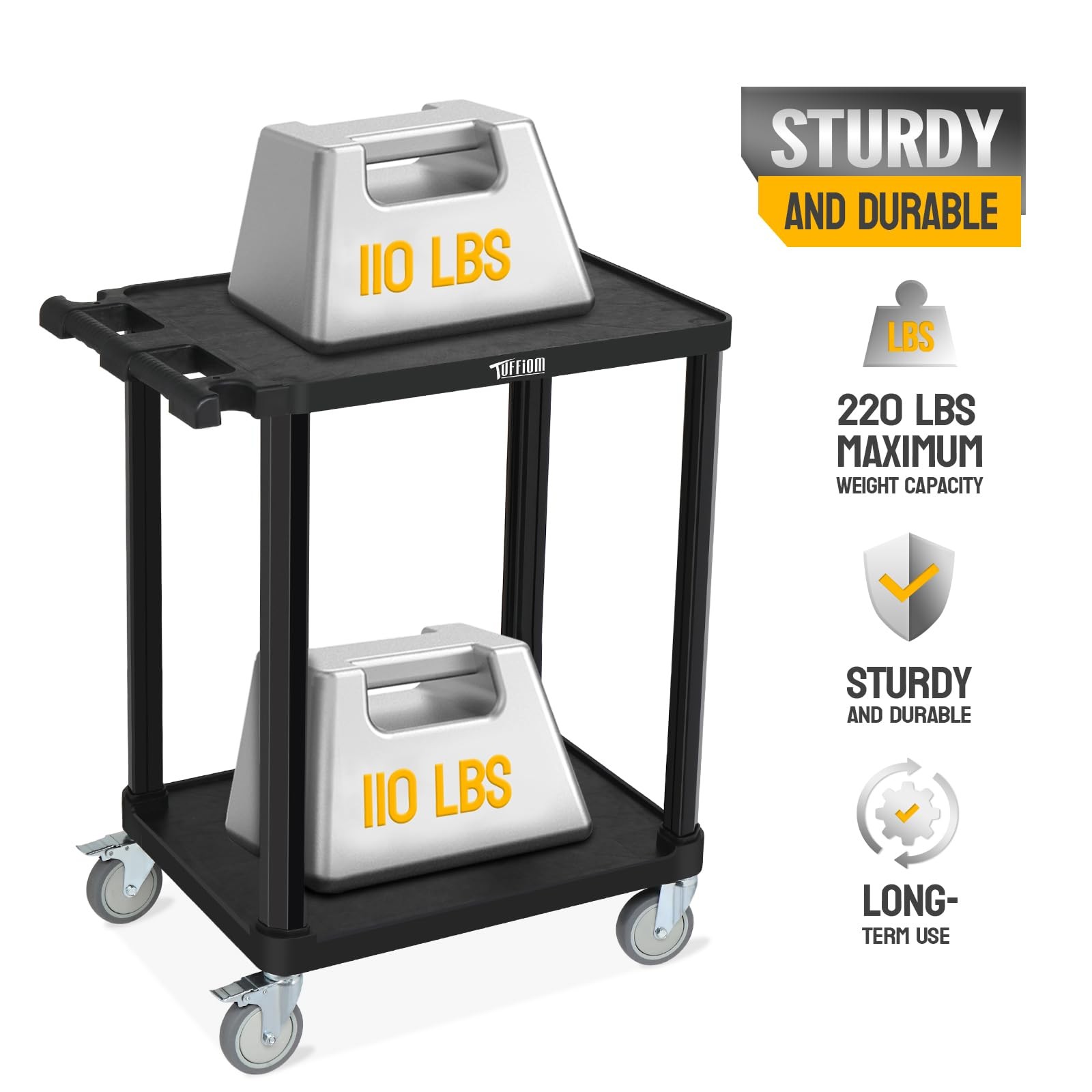 3-Tier Plastic Service Utility Cart, Rolling Flat Cart with Wheels,Black