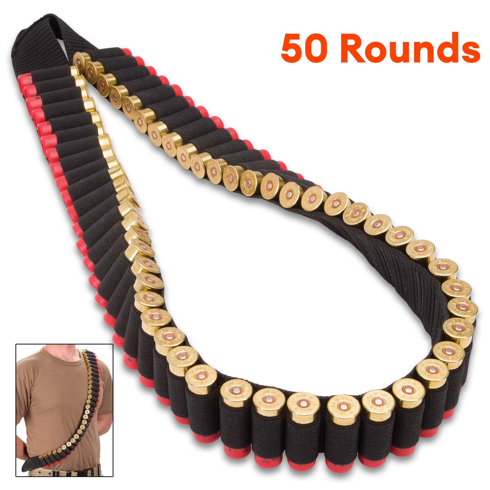 Tactical Shotgun Shell Shotshell Shoulder Ammo Bandolier Sling High Capacity 12G