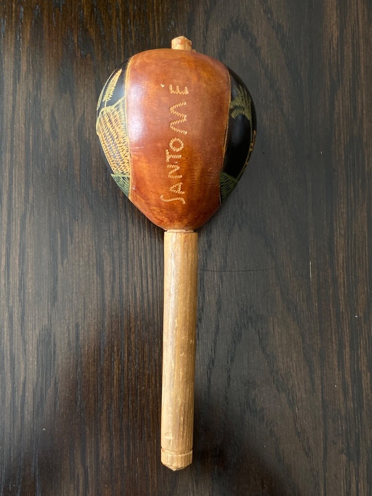 Handmade Maraca Shaker from Santomé with Carving