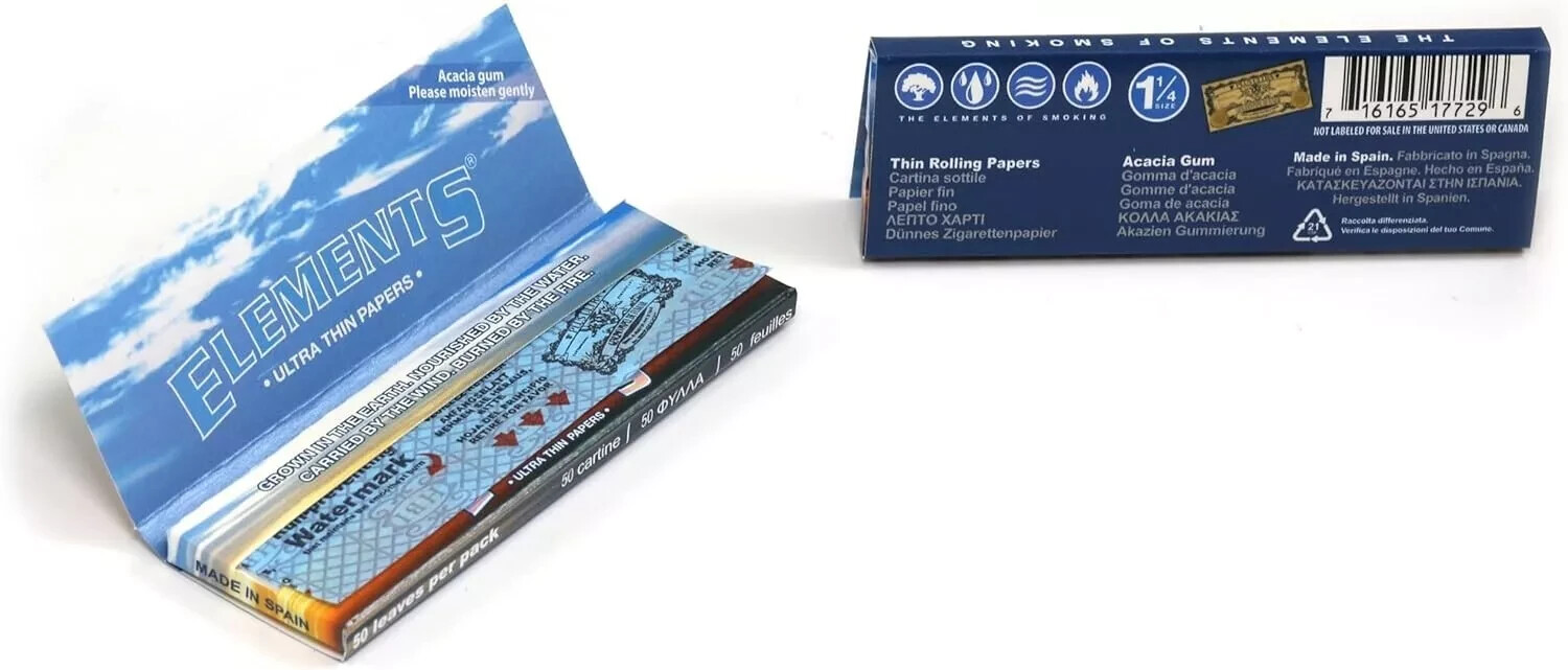 ELEMENTS 1 1/4 Ultra Thin Rice Rolling Papers – Full Box (25 Booklets)