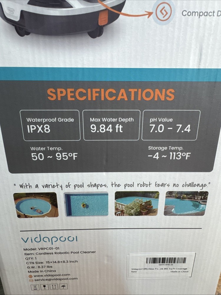 Vidapool Cordless Robotic Pool Vacuum Cleaner VRPC01-01