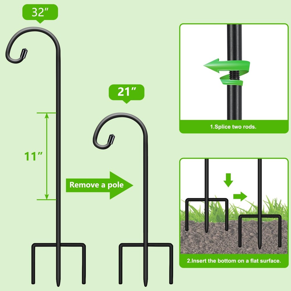 FEED GARDEN Adjustable 32 Inch Shepherd Hooks Thick Rust 32 Inch, Black