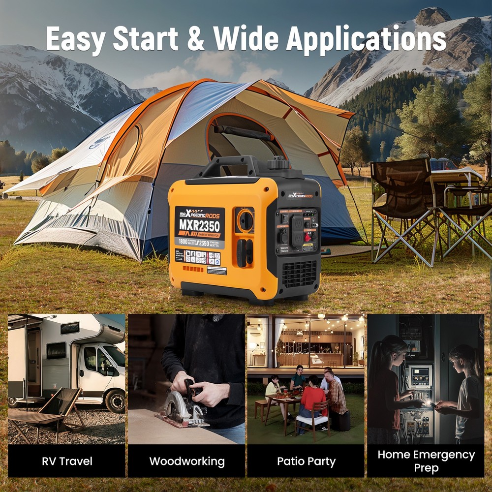Camping Essential 2350W Inverter Generator, 15A Outlets for Electronics