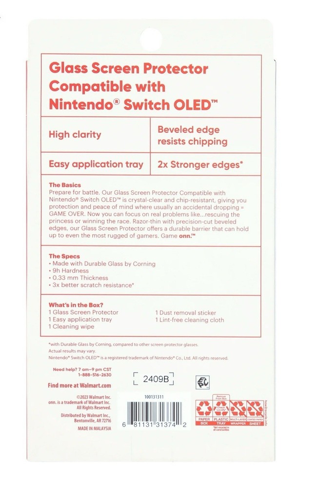 Onn. Corning Glass Screen Protector for Nintendo Switch OLED