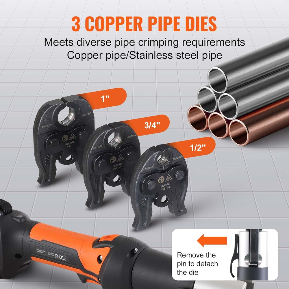 Mini Propress Tool, 18V Electric Pipe Crimping Tool for 1/2", 3/4", 1" Copper Pi