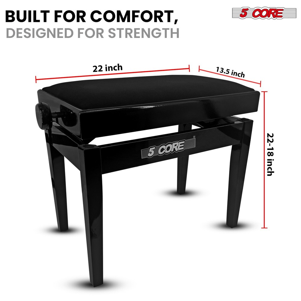 5 Core Adjustable Piano Bench Thick Padded Solid Wood Keyboard Stool Heavy Duty