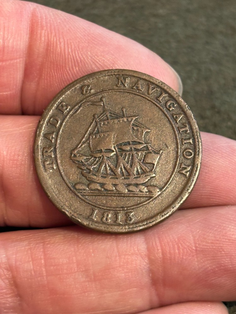 1813 Nova Scotia Canada - Trade & Navigation Ship - Half Penny Token