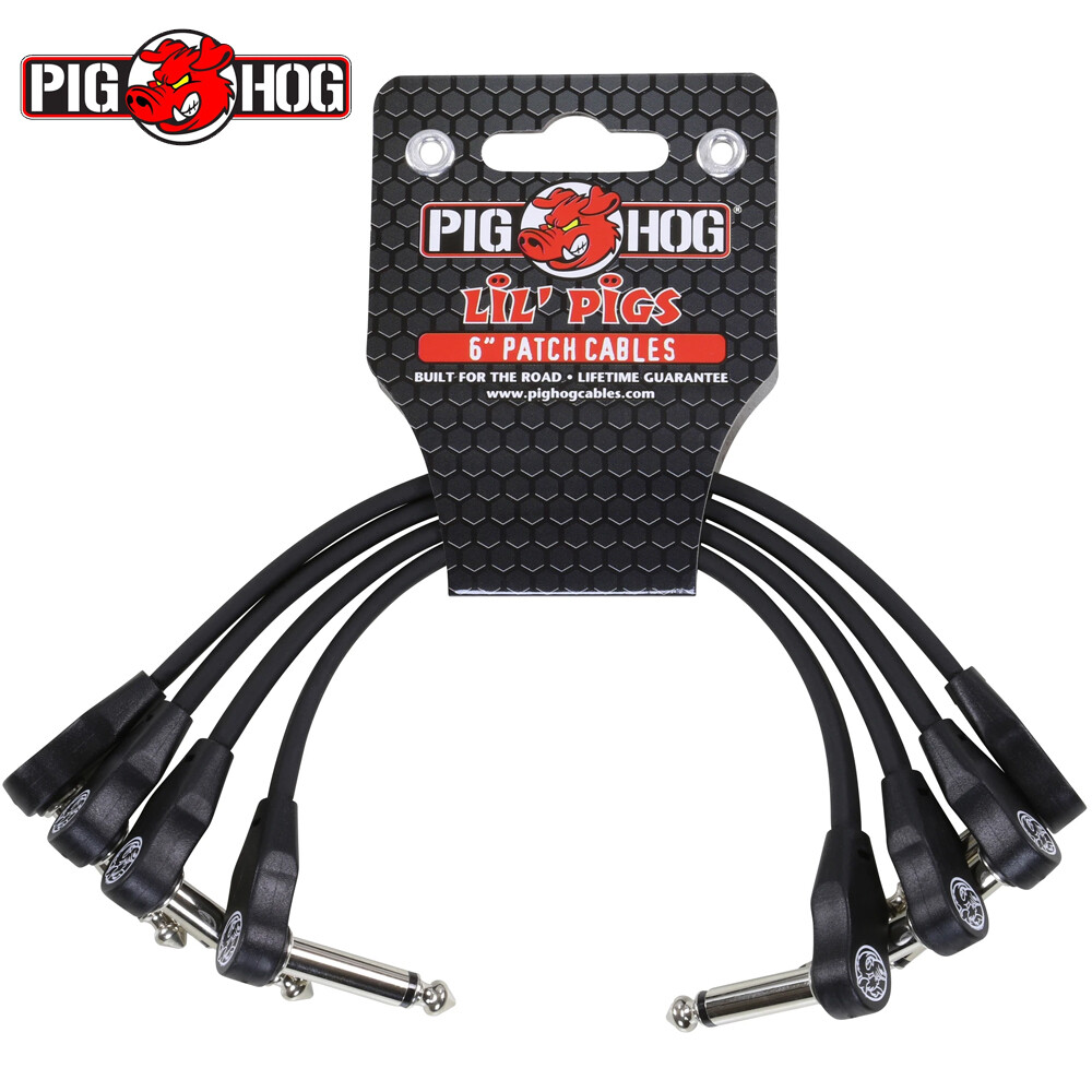 4-PACK Pig Hog Low Profile Flat 6" Right-Angle Patch Cable Cord Guitar Pedal