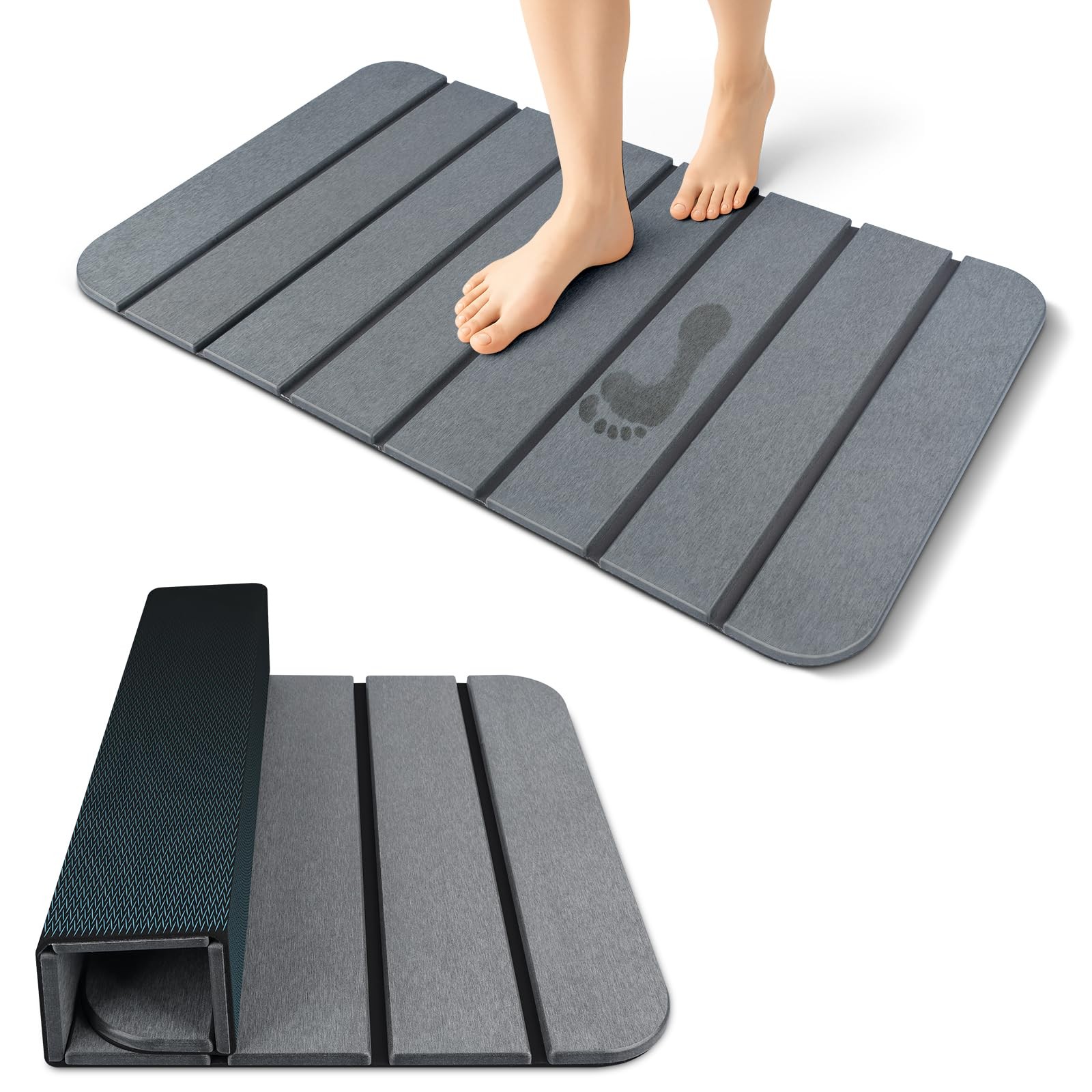 ArtyCozy Large Foldable Stone Bath Mat 28×17 with Non-Slip Rubber Base, Super...