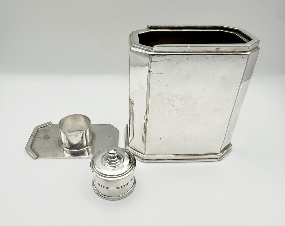 VICTORIAN CRESTED SLIDING TOP TEA CADDY SILVER PLATE 19TH CENTURY