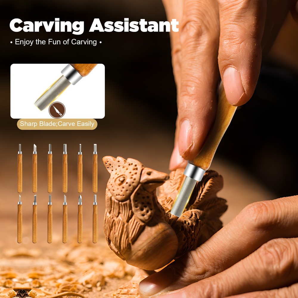 12Pcs Professional Wood Carving Hand Chisel Tool Set Woodworking Gouges Steel