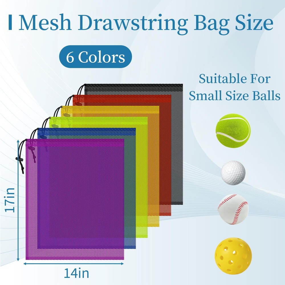 6 Pcs Mesh Bags Drawstring, 14x17 Inch with Lock, Small, Multicolor