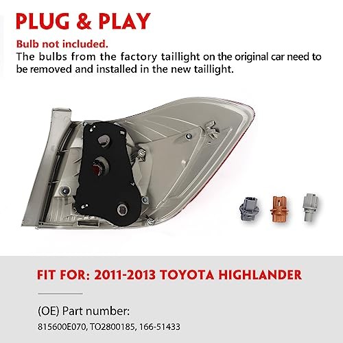 Left Tail Light for Toyota Highlander 2011-2013 Driver Side Halogen Taillight