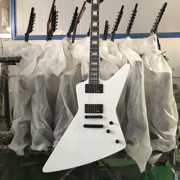 Custom Explore Electric Guitar White H-H Pickups Bone Nut Black Hardware