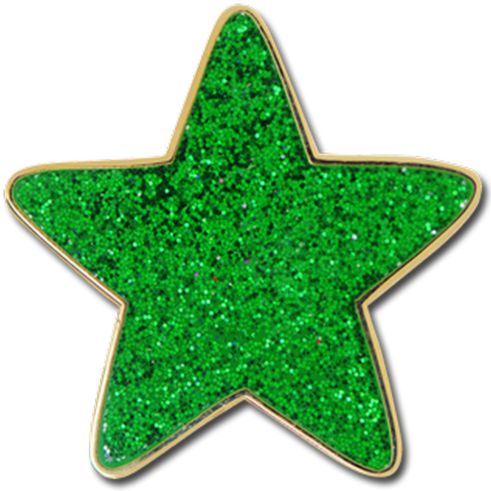 Green Glitter Star Pin Badge For Schools