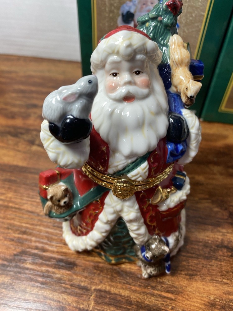 2 Traditions Porcelain Decorative Keepsake Box Hand Painted Santa & Nutcracker