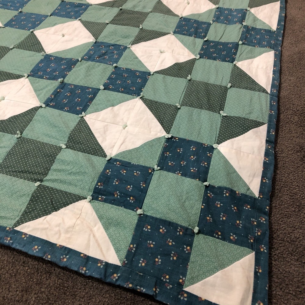 Handmade Patchwork Plaid Quilt Bedspread Blanket 94”x 82” Large