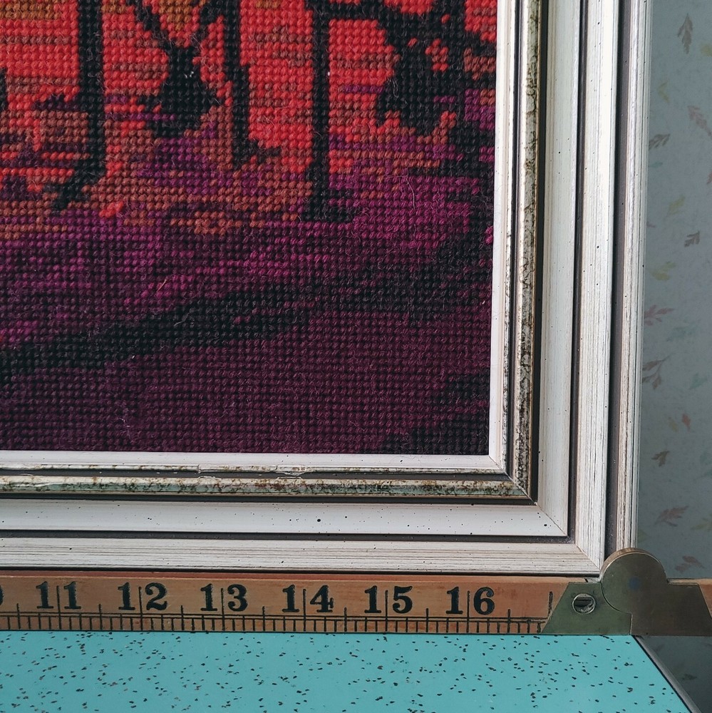 Professionally Framed Needlework Needlecraft Sunset Water Dock 22"x18"