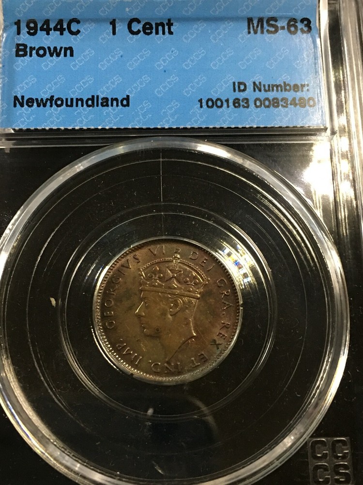 1944C CCCS Graded, Newfoundland Small ¢1 Cent, **MS-63** #3480