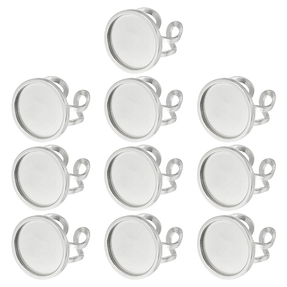 Stainless Ring Blank, 18mm 10 Pcs Adjustable Finger Ring Flat Pad Tray, Silver